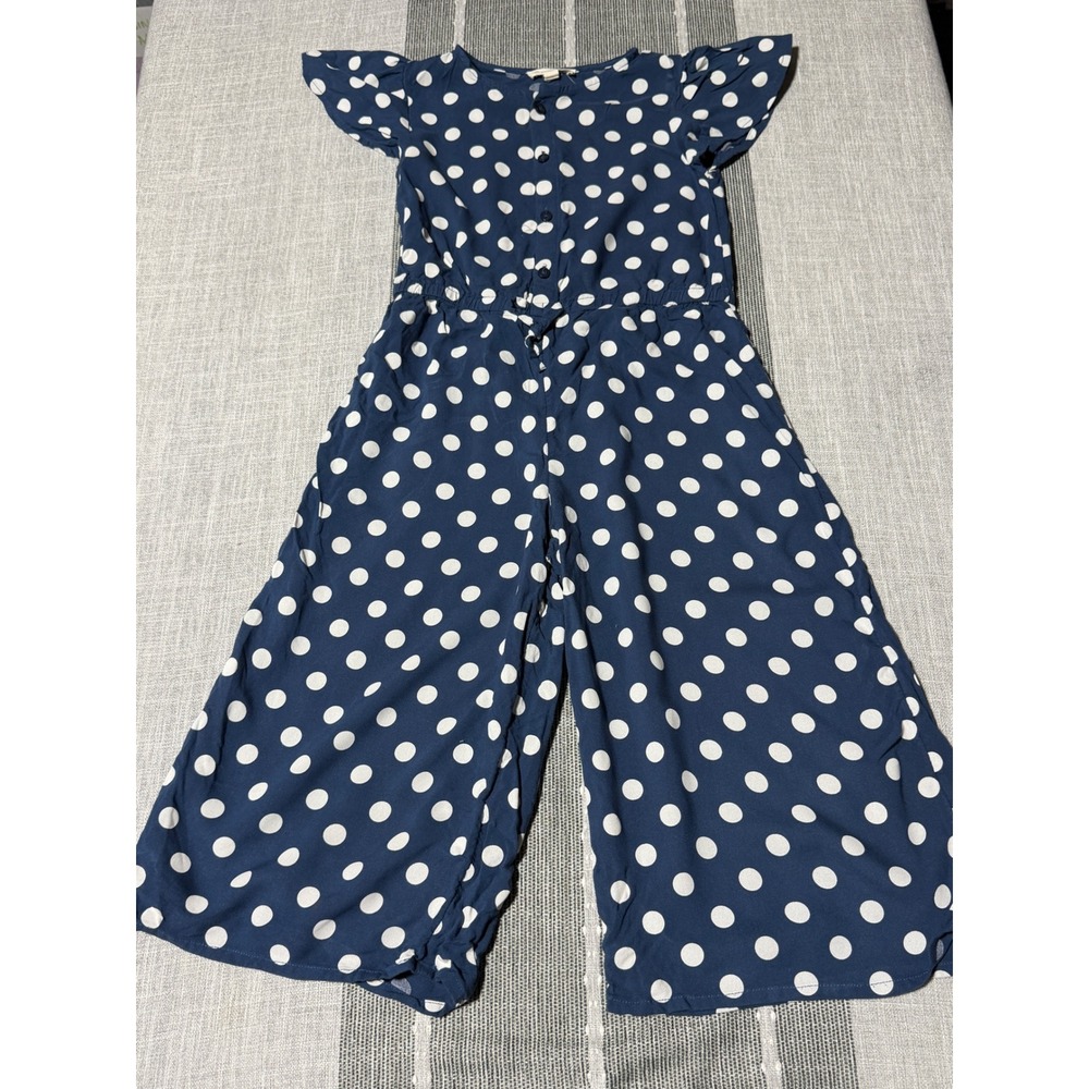 Tucker + Tate Girls Navy Blue Polka Dot Flutter Sleeve Wide Leg Jumpsuit Size 6‎